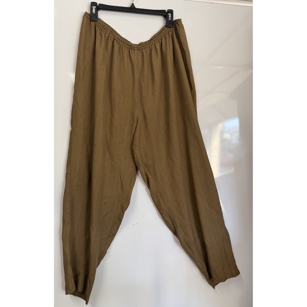 Vintage Citron Santa Monica Brown Silk Crepe Harem Pants Plus 1XL  Elastic Waist